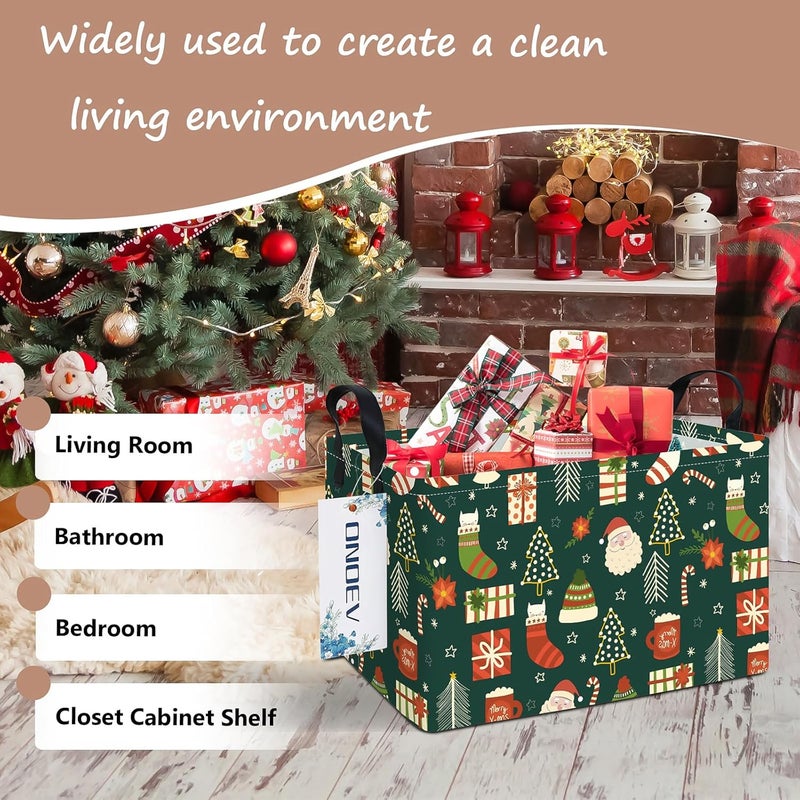 ONOEV Rectangular Christmas Party Gift Basket Cute Storage Box Organization Bin Room Decoration (Christmas Basket) - Image 4